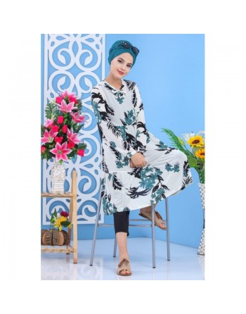 Tunique longue imprimée floral vert-noir pour femme 