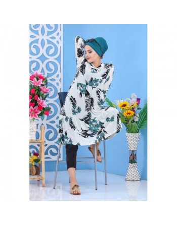 Tunique longue imprimée floral vert-noir pour femme 