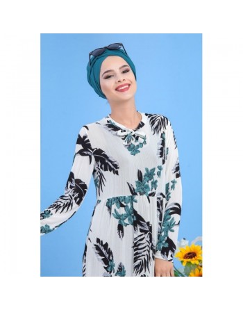 Tunique longue imprimée floral vert-noir pour femme 