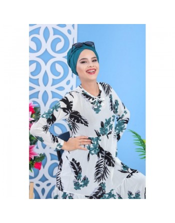 Tunique longue imprimée floral vert-noir pour femme 