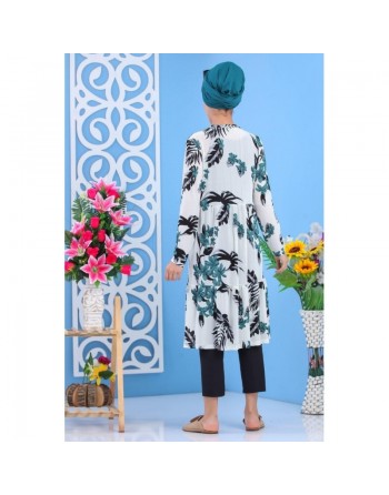 Tunique longue imprimée floral vert-noir pour femme 