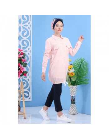 Veste casual légère mi-longue pour femme - Couleur Rose clair 