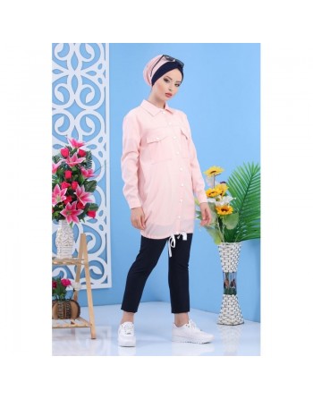 Veste casual légère mi-longue pour femme - Couleur Rose clair 