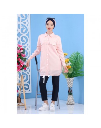 Veste casual légère mi-longue pour femme - Couleur Rose clair 