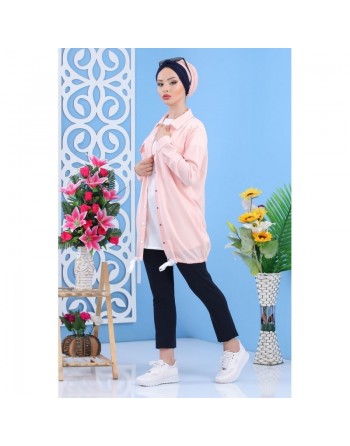 Veste casual légère mi-longue pour femme - Couleur Rose clair 