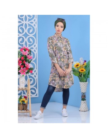 Chemise longue 100% coton imprimée floral pour femme 