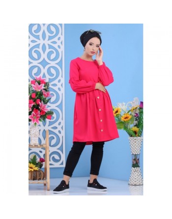 Tunique longue cintrée pour femme - Couleur rose fuchsia 