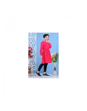 Tunique longue cintrée pour femme - Couleur rose fuchsia 