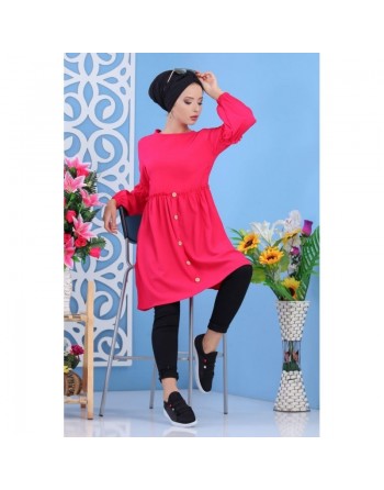 Tunique longue cintrée pour femme - Couleur rose fuchsia 