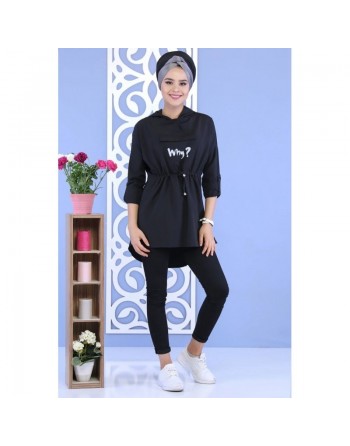 Tunique décontractée à capuche pour femme - Couleur noire 