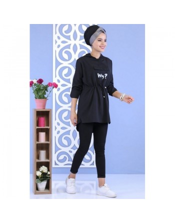 Tunique décontractée à capuche pour femme - Couleur noire 