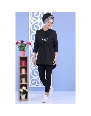 Tunique décontractée à capuche pour femme - Couleur noire 