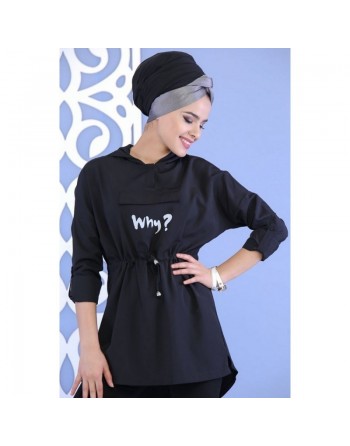 Tunique décontractée à capuche pour femme - Couleur noire 