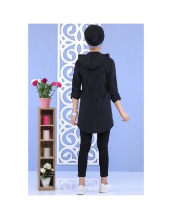 Tunique décontractée à capuche pour femme - Couleur noire 