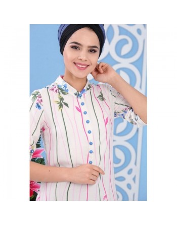 Tunique longue blanche imprimée motifs colorés en viscose pour femme 