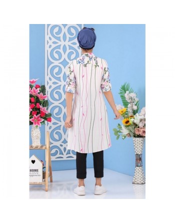 Tunique longue blanche imprimée motifs colorés en viscose pour femme 
