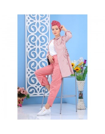 Chemise mi-longue style corsaire de couleur blanche et brique 