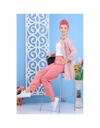 Chemise mi-longue style corsaire de couleur blanche et brique 