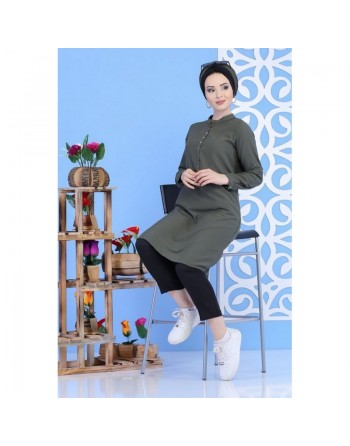 Tunique col Mao avec boutons à pressions pour femme - Couleur kaki 