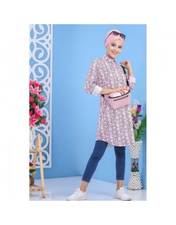 Chemise longue imprimée design python pour femme - Couleur rose claire 