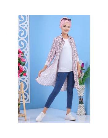 Chemise longue imprimée design python pour femme - Couleur rose claire 