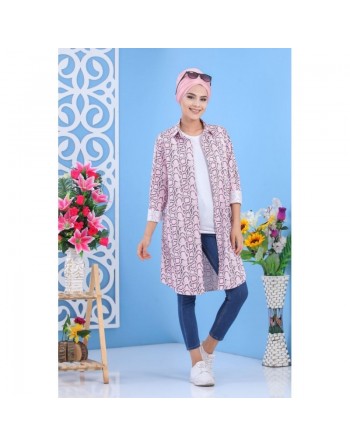 Chemise longue imprimée design python pour femme - Couleur rose claire 