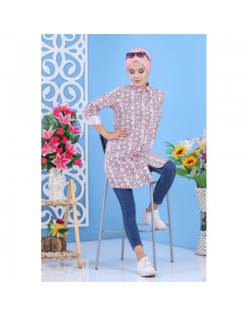 Chemise longue imprimée design python pour femme - Couleur rose claire 