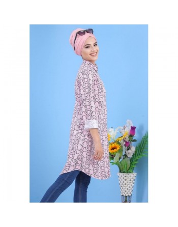 Chemise longue imprimée design python pour femme - Couleur rose claire 