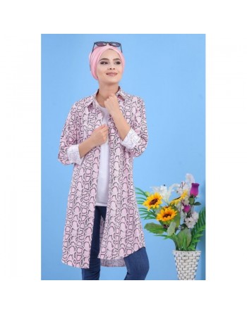Chemise longue imprimée design python pour femme - Couleur rose claire 