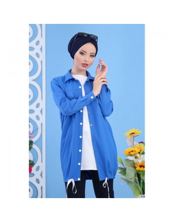 Veste casual légère mi-longue pour femme - Couleur bleu 