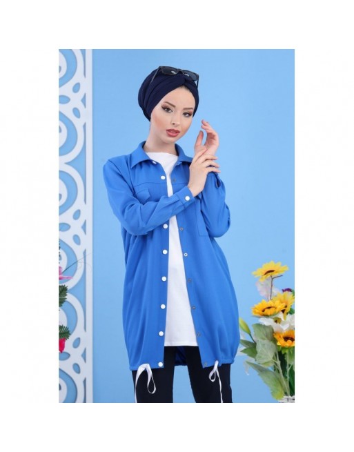 Veste casual légère mi-longue pour femme - Couleur bleu Veste casual légère mi-longue pour femme - Couleur bleu