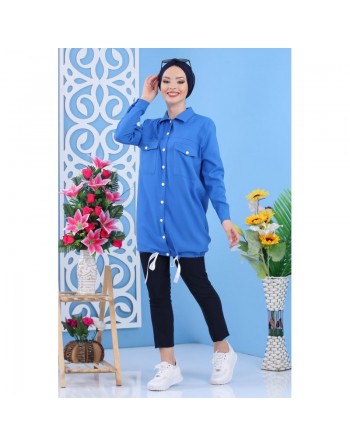 Veste casual légère mi-longue pour femme - Couleur bleu 
