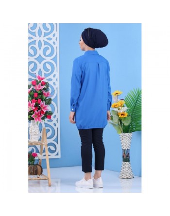 Veste casual légère mi-longue pour femme - Couleur bleu 