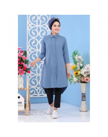Tunique chemise longue pour femme - Couleur Bleu 
