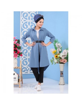 Tunique chemise longue pour femme - Couleur Bleu 