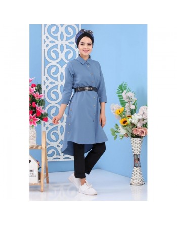 Tunique chemise longue pour femme - Couleur Bleu 