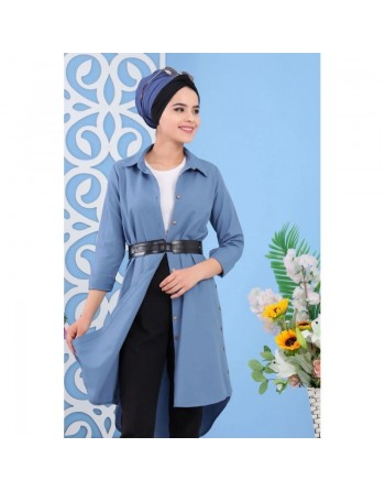 Tunique chemise longue pour femme - Couleur Bleu 