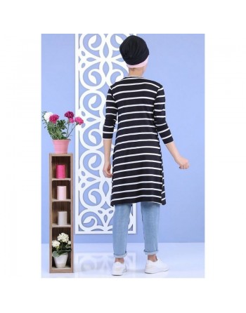 Ensemble femme 2 pièces Tee-Shirt + Gilet à rayures de couleur Blanche et Noir 