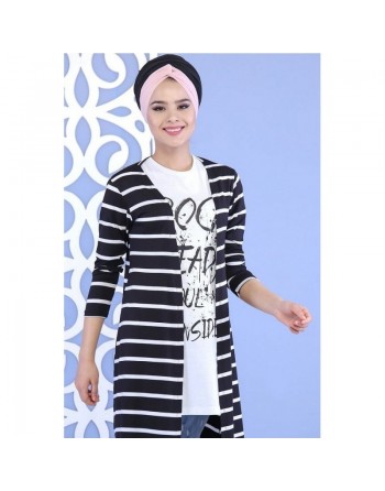 Ensemble femme 2 pièces Tee-Shirt + Gilet à rayures de couleur Blanche et Noir 