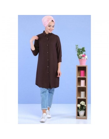 Chemise longue mastour pour femme - Couleur marron foncé 