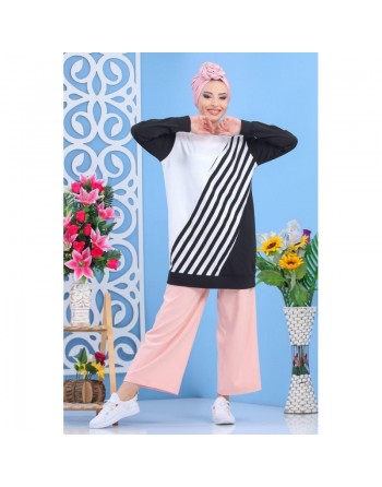 Tunique longue type Sweat pour femme imprimé original noir et blanc - Couleur noire et blanche 