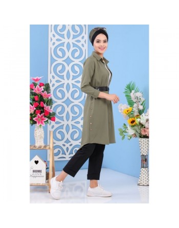 Tunique chemise longue pour femme - Couleur Kaki 