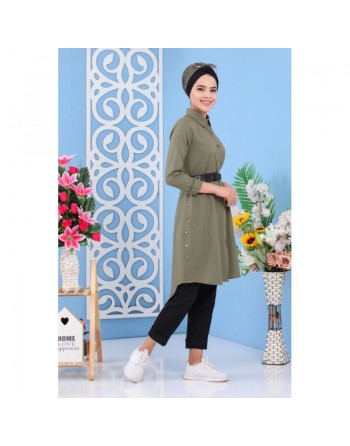 Tunique chemise longue pour femme - Couleur Kaki 