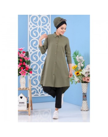 Tunique chemise longue pour femme - Couleur Kaki 
