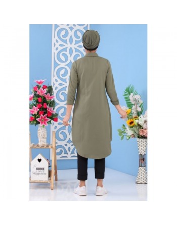 Tunique chemise longue pour femme - Couleur Kaki 