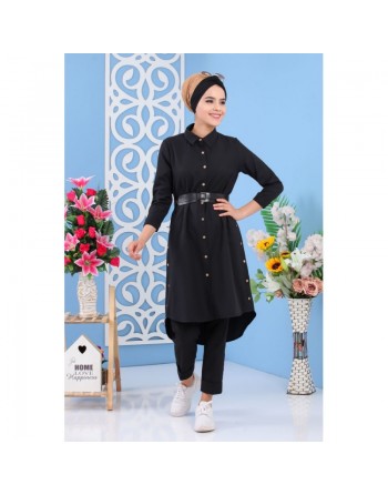 Tunique chemise longue pour femme - Couleur Noire 