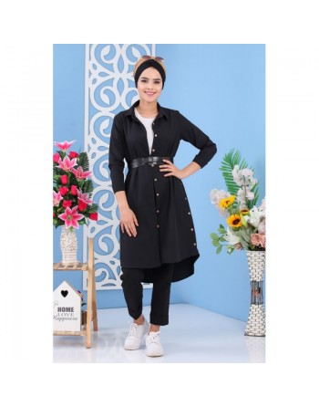Tunique chemise longue pour femme - Couleur Noire 