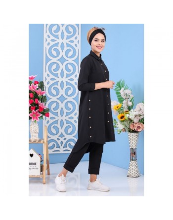 Tunique chemise longue pour femme - Couleur Noire 