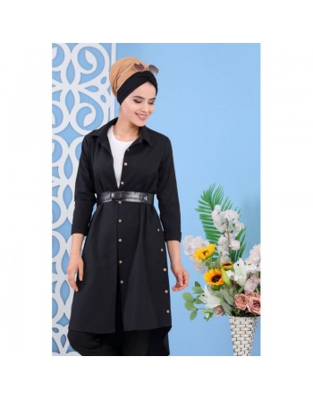 Tunique chemise longue pour femme - Couleur Noire 