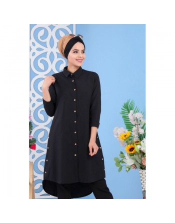 Tunique chemise longue pour femme - Couleur Noire 